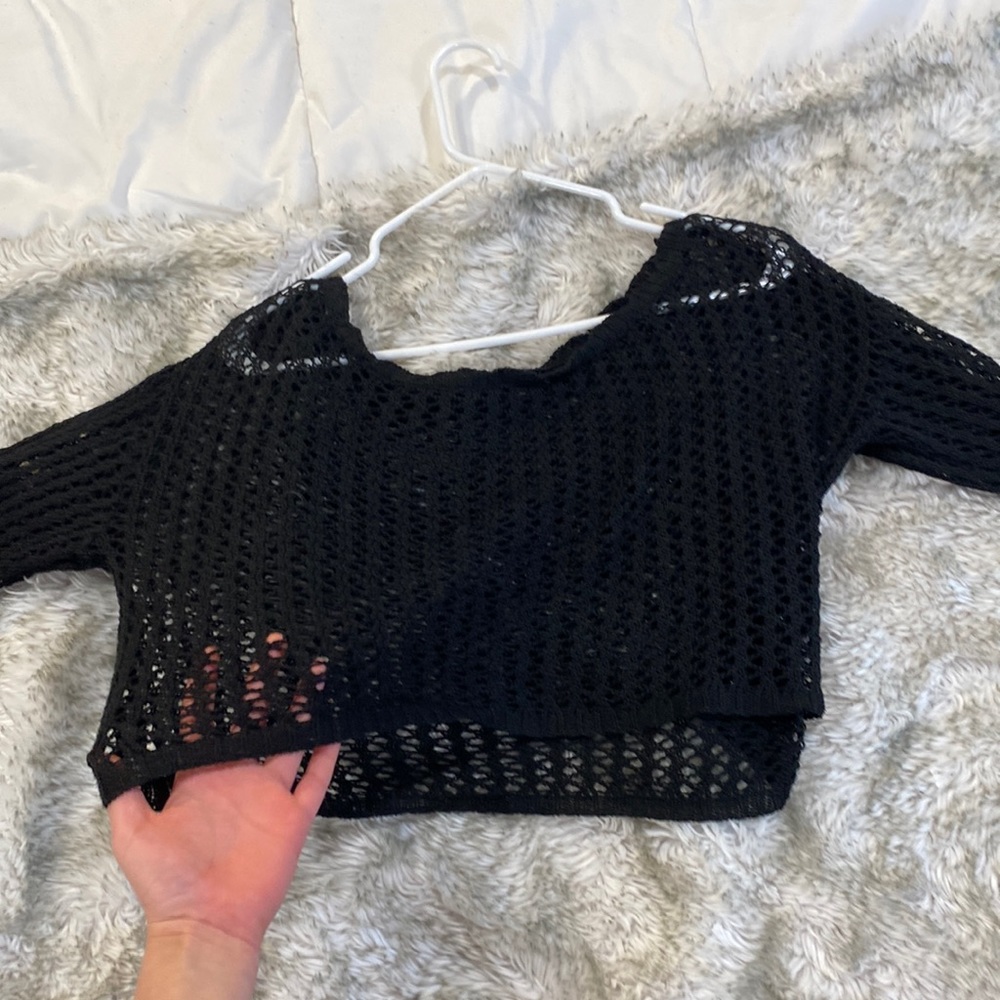 Crop mesh knit sweater